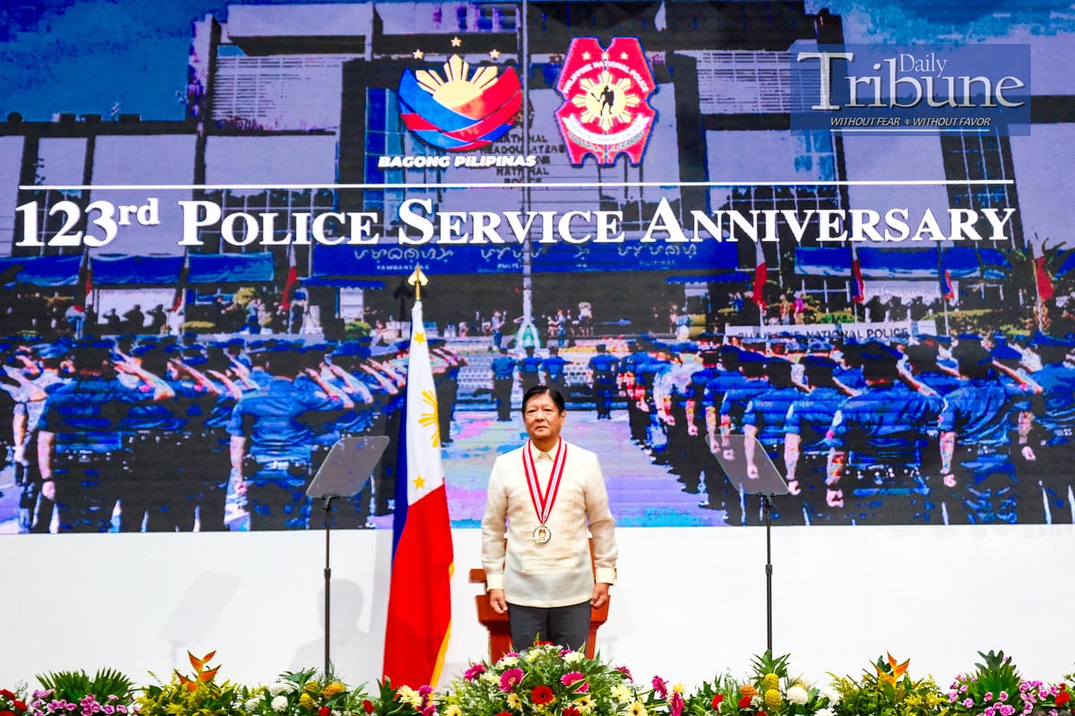 President Ferdinand R. Marcos Jr. leads the celebration of the 123rd Police Service Anniversary at the PNP Multi Purpose Hall in Camp Crame on August 08, 2024. PHOTO BY YUMMIE DINGDING / PPA POOL